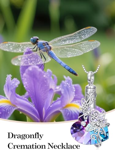 WINNICACA Silver Cremation Urn Necklaces for Ashes of Loved Ones - style: Double Dragonfly Necklace
