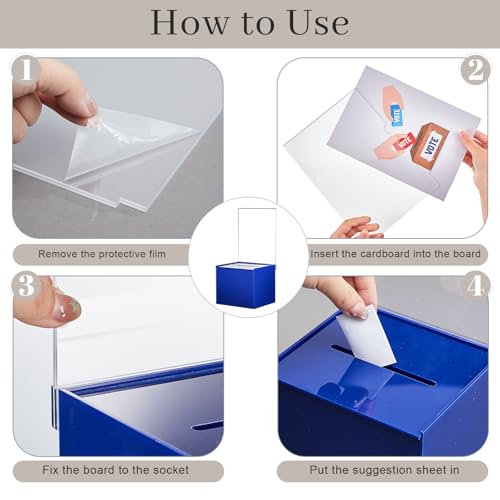 Bucherry 3 Pcs Acrylic Donation Box with Slot, 6 x 5 x 5 Inches Blue Ballot Suggestion Raffle Ticket Box with Sign for Fundraising, Raffle, Collecting, Donating, Voting - color: Blue