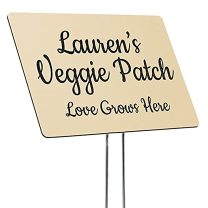 Plastic Garden Sign- Include Your Custom Text for A Garden Dedication or Memorial, or Label Your Plants and Flowers (Almond with Black, 6 x 4) - size: 6 x 4"