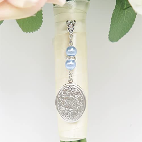 IDLAN Locket for Bouquet Charm Memorial Wedding Gift Bride Pendant Photo Keepsake Something Blue - style: Oval Locket