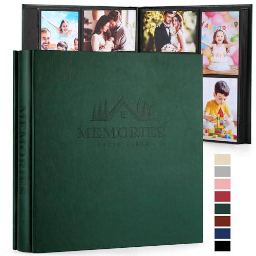 DazSpirit 4x6 Photo Album, 600 Pockets, Leather Cover, Slip-In Pages | Embossed Leather Cover, Extra-Large Memory Book for Wedding, Baby, Anniversary and Family Photos, Dark Green - color: Dark Green