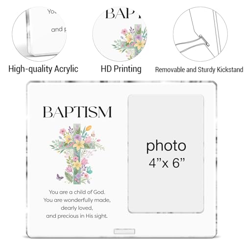 Baptism Picture Frame Baptism Gifts for Girl Boys Godchild Baby Shower, Religious Christening Gifts Baptismal Acrylic Photo Frames 4 x 6 Inches Photo - color: Baptism- E