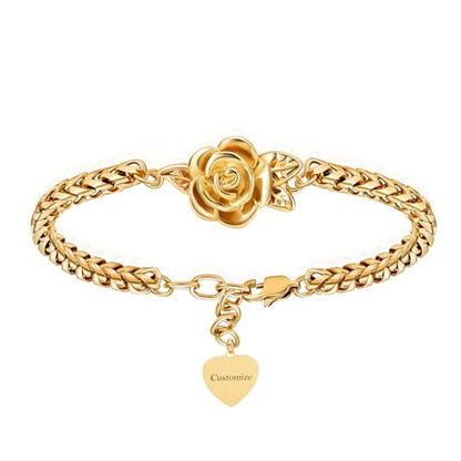 Minicremation Women's Adjustable Rose Urn Bracelet Ashes Holder Memorial Elegant Link Chain Keepsake Cremation Bangle to Hold Ashes - color: Customize
