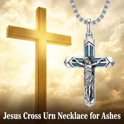 PELOVNY Urn Necklaces for Ashes of Loved Ones 925 Sterling Silver Personalized Heart Locket Urn Necklace Cremation Keepsake Memorial Jewelry Gifts for Women Men - color: Crucifix Urn