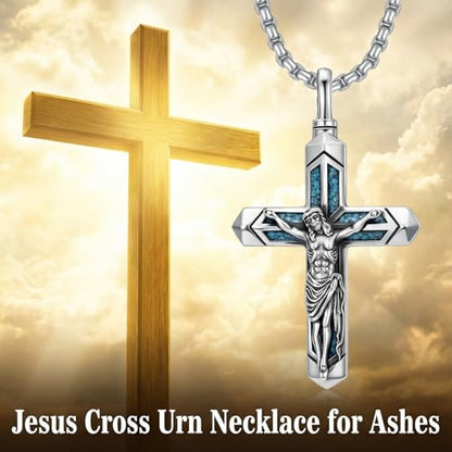 PELOVNY Urn Necklaces for Ashes of Loved Ones 925 Sterling Silver Personalized Heart Locket Urn Necklace Cremation Keepsake Memorial Jewelry Gifts for Women Men - color: Crucifix Urn