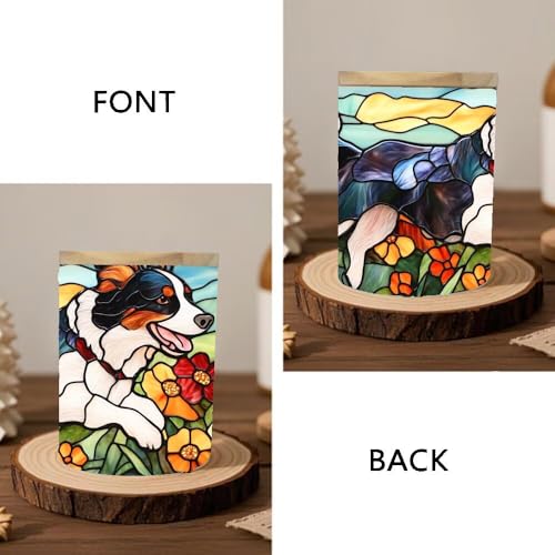 Dog Stained Glass Candle Jar with Tea Light, Colorful Flower Memorial Tealight Candle Holders with Battery Operated, Glass Candlesticks Trinket Jar, Makeup Brush Holder for Pet Dog Lover - color: Dog