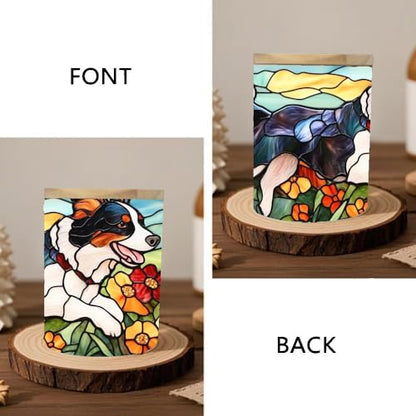 Dog Stained Glass Candle Jar with Tea Light, Colorful Flower Memorial Tealight Candle Holders with Battery Operated, Glass Candlesticks Trinket Jar, Makeup Brush Holder for Pet Dog Lover - color: Dog