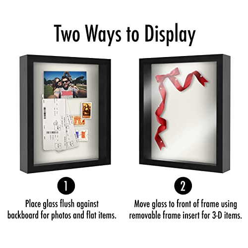 Americanflat 11x14 Shadow Box Frame with Shatter-Resistant Glass - Silhouette Collection - Large Shadow Box Display Case for Tabletop and Wall Display - Black with Soft Felt Back | Shatter-resistant glass, 1.5 inch interior depth, hangs vertical or horizo