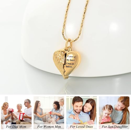 Imrsanl Heart Cremation Urn Necklace Pendant for Human Ashes - A Piece of My Heart Lives in Heaven Memorial Keepsakes Cremation Jewelry - color: Locket-Gold Dad