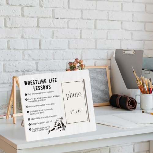 Wrestling Life Lessons Picture Frame, Wrestling Gifts for Boys Men | Wrestling Coach Gifts, Stay Courageous Under Pressure Quote Wood Photo Frame, 4 x 6 Inch Photo - color: WRESTLING