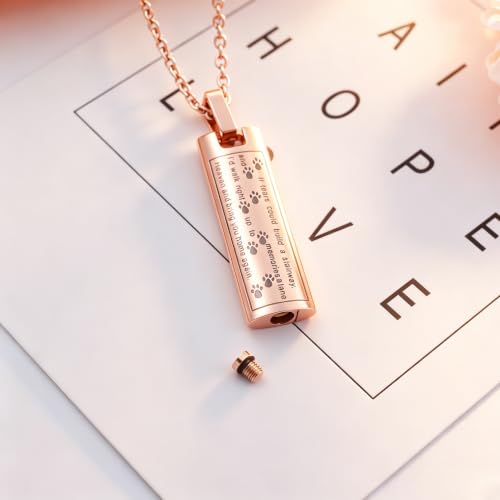 Pet Cremation Jewelry for Dog/Cat Ashes Paw Print Keepsake Memorial Jewelry Stainless Steel Rectangle Cremation Ashes Urn Necklace - color: Rose Gold