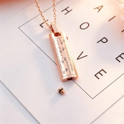 Pet Cremation Jewelry for Dog/Cat Ashes Paw Print Keepsake Memorial Jewelry Stainless Steel Rectangle Cremation Ashes Urn Necklace - color: Rose Gold