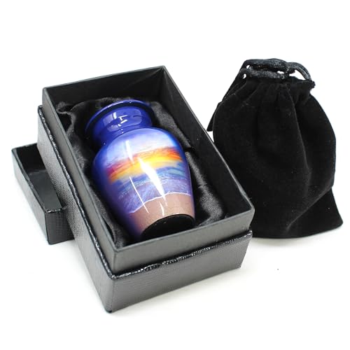 Beach and Sunset with Purple Decorative and Burial Cremation Urn for Human Ashes - Keepsake Small Size