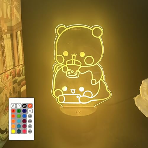 3D Night Light Bubuuu and Duduuu Gifts, Bear Shaped Table Lamp with Remote Control Gifts for Girls Birthday Christmas Valentine - color: night light 5