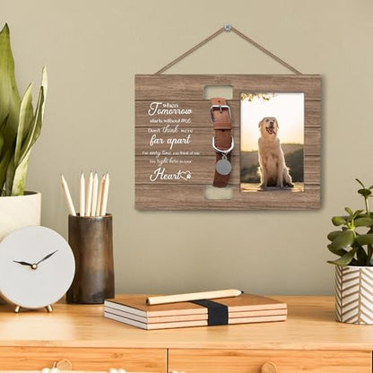 Dog Cat Pet Memorial Picture Frame with Collar Holder, Pet Cat Dog Memorial Loss Gifts for Loss of Dog, When Tomorrow Starts Without Me Picture Photo Frames for Dogs that Passed, 4x6 Photos