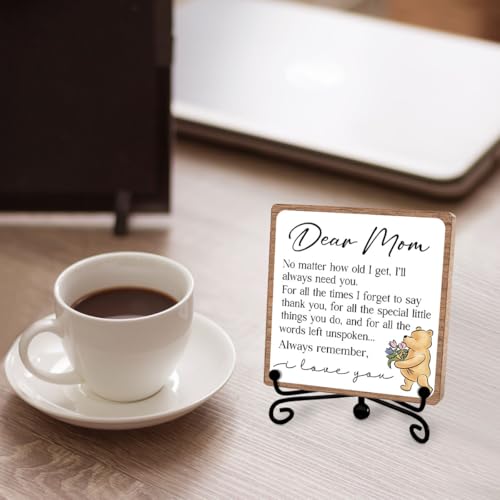 Dear Mom Inspirational Quote Sign, Winnie Appreciation Gift for Mother | Thank You Mom Wooden Sign, Mothers Day Birthday Gifts Decor, Mother Thanks Thoughtful Keepsake from Son Daughter - style: Dear mom