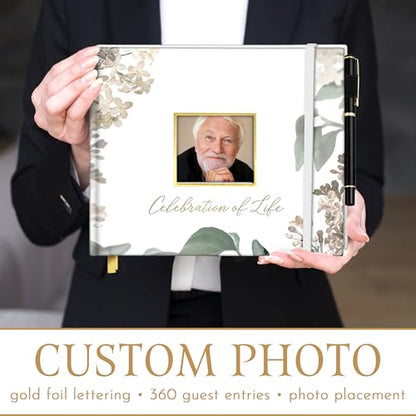 Elegant White Funeral Guest Book , 10 x 8 Inches 120 Pages Guest Book for Funeral , 360 Entries Guest book for Funeral and Memory , Memorial Service Guest Book with Pen and Sign , Memorial Guest Book