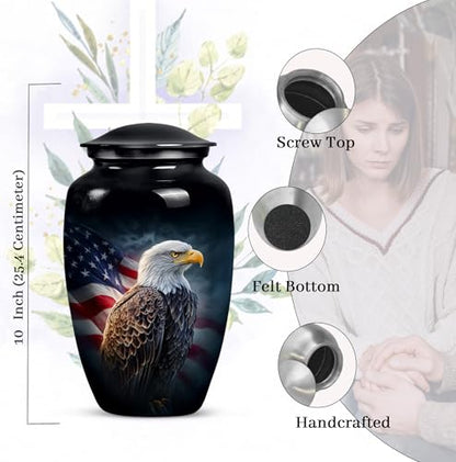 American Flag Eagle Urn for Ashes Adult Male, Patriotic Funeral Urns for Human Ashes Adult Female, Black Military Urn for Ash Mom & Dad (Large, 10 Inch) - color: Patriotic American Flag Eagle