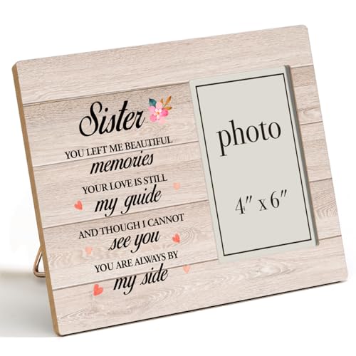 Dumyum Loss of Sister Memorial Photo Frame | Sympathy Gift for Sister in Memory, Wooden Picture Frame (4X6 Inches) - color: Sister