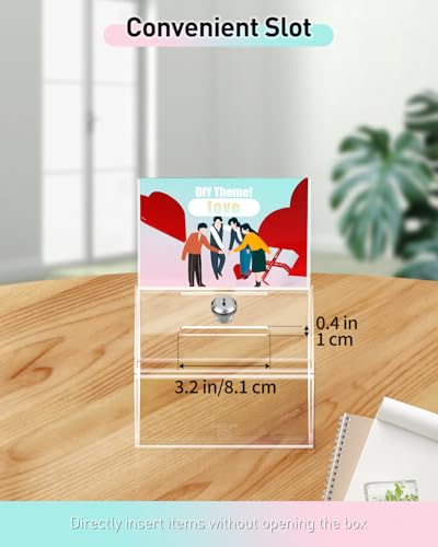Uniclife 6.3"x 4.6" x 4"Clear Thickened Acrylic Donation Box with Slot Lock | Sign holder attached, serves as plastic storage box for charity, fundraising and tip collection use