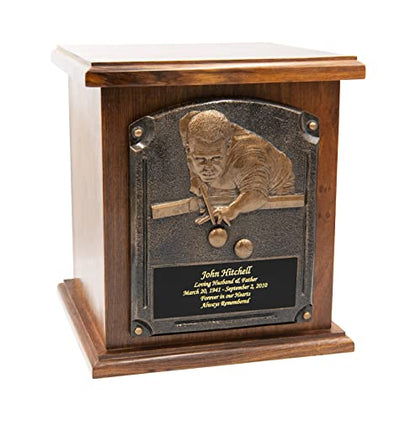 Pool Player Funeral Cremation Urn, Billiards Adult Wooden Urn with Personalization