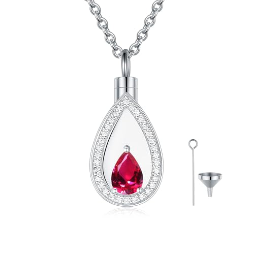 925 Sterling Silver Cremation Jewelry for Ashes Urn Necklace Memorial Teardrop Ashes Keepsake Urns Pendant Necklace for urn Necklaces Ashes Jewelry Gifts - color: Jul.