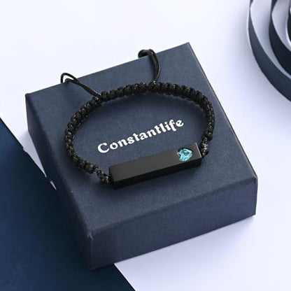 constantlife Birthstone Crystal Cube Urn Bracelet for Ashes Braided Rope Adjustable Bangle Cremation Memorial Jewelry Loved Ones Funeral Keepsake Gift for Women Men - color: Heart-Light Blue