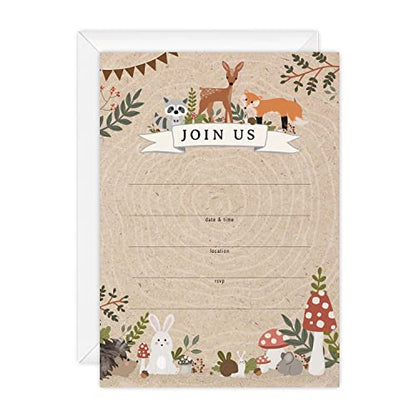 Canopy Street Woodland Animals Fill In Invitations / 25 Gender Neutral Baby Shower Invites With White Envelopes / 5" x 7" Forest Adventure Party Event Invite/Made In The USA - color: Woodland