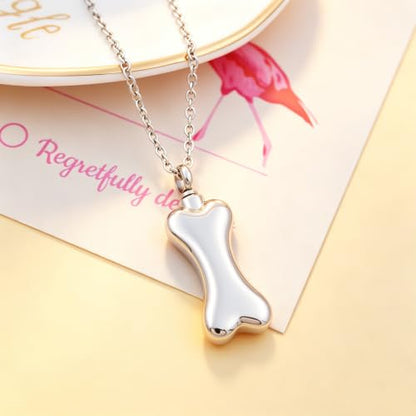 Custom Dog Bone Memorial Pendant Necklace with Paw Print, Stainless Steel Personalized Pet Cremation Jewelry Puppy Animal Urn Pendant Best Friends Friendship Pet Keepsake Gifts Dog Urn Necklace for Ashes for Dog Lovers - color: Customize