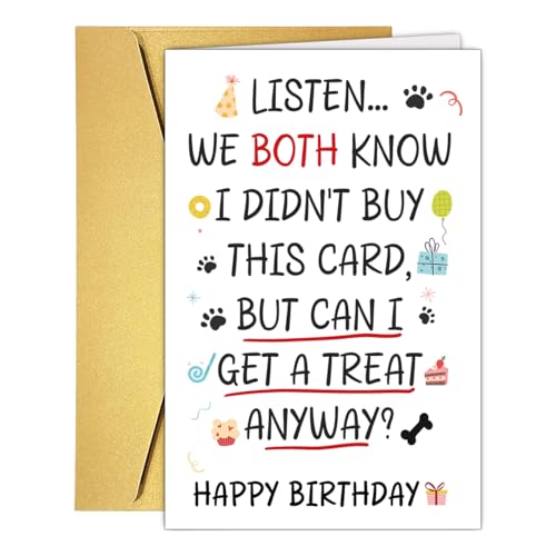 Funny Birthday Card from Dog, Humorous Happy Birthday Card for Dog Mom Dad Dogs Lover, Funny Treat Please Bday Cards from the Dogs. - color: #4