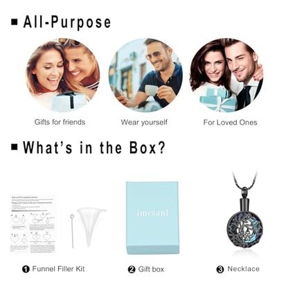Imrsanl Tree of Life Urn Necklace for Ashes Paw Print Circle of Life Cremation Jewelry Keepsake Pendant Memorial Pet Ashes Holder for Women Men - color: Black-Blue
