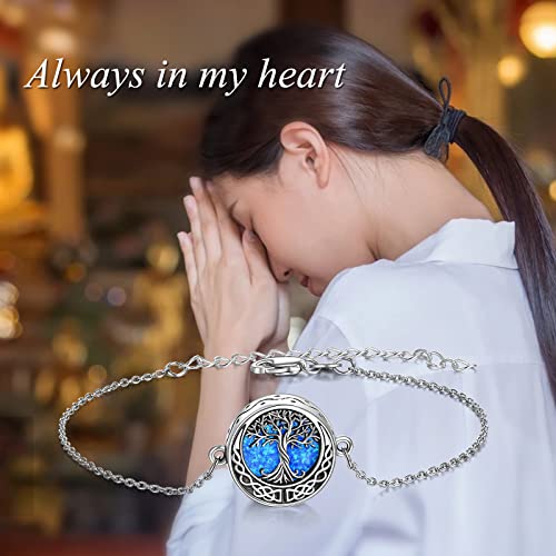 ONEFINITY Sunflower/Tree of Life Urn Bracelet for Ashes 925 Sterling Silver Sunflower/Tree of Life Cremation Keepsake Pendant Locket Bracelet for Women Mom - style: Opal Tree of Life Urn Bracelet