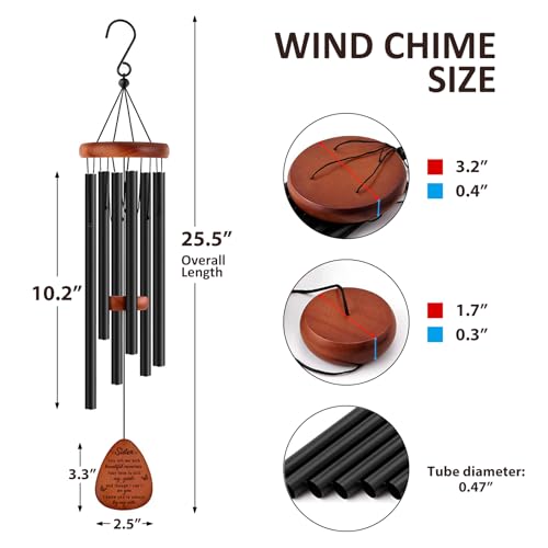Memorial Gifts for Loss of Sister,Memorial Wind Chimes 25'', Loss of Sister Sympathy Gifts, Home Decor Outdoor Garden, Soothing Melodic Tones with Mute Option
