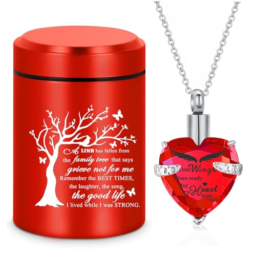 Small Mini Urns for Human Ashes Keepsake Tree of Life Sharing Urns for Female Male, Heart Cremation Jewelry Urn Necklaces for Ashes for Women Men, Red