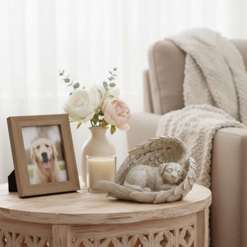 Comfy Hour 8.2 Inch Dog Angel Statue, Sleeping Pet Memorial | Dog Bereavement Gift, Angel Wings, Gray Resin, We Will Always Love You Inscription, Shelf Or Mantel Decor