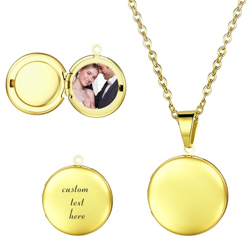 OIDEA Locket Necklace for Women: Gold Photo Lockets that Hold Picture Stainless Steel Necklace with Picture Inside Birthday Mothers Day Jewelry Gifts for Womens - color: round - gold custom