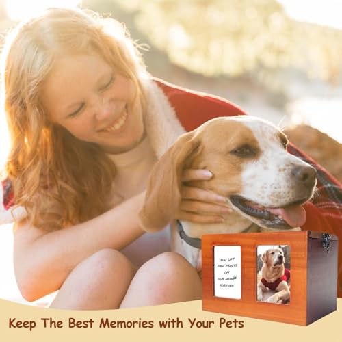 Pet Urns for Dog Cremation With Photo Frame - Wooden Box for Ashes, Cat Urns, Memory Box With Memorial Card