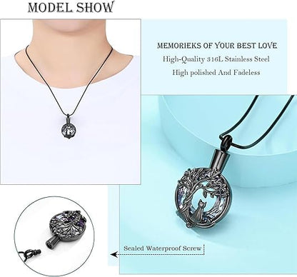 Hearbeingt Tree of Life Cremation Jewelry Paw Print Urn Necklace for Ashes - color: A-Black