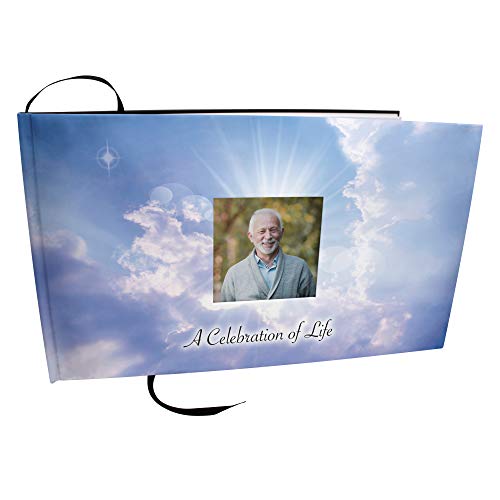 COMMEMORATIVE CREMATION URNS Heavenly Cross Photo Funeral Guest Book for Memorial Service and Celebration of Life Guest Book for Memorial Service - Beautiful & Vibrant Sign in Book for Funeral - color: Heavenly Cross