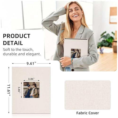 Vienrose Fabric Cover Photo Album 4x6 with Front Window, 300 Picture Pockets and 100 Message Card Slots for Wedding Baby Family, Beige - color: Beige, size: 300 Pockets
