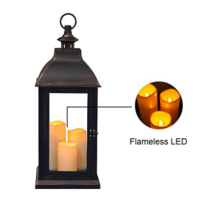 1Pack Decorative Lantern 24.80" H with Dancing Flame LED Timer Candle,ON/Off/Timer LED Candle with 6hours,Hanging Lantern for Outdoor Garden/ Indoor Use. - size: Square-giant 24.80"H