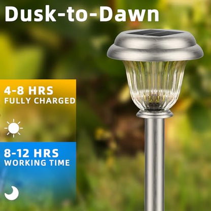 DERAYSION Solar Lights Outdoor, Metal Glass Solar Pathway Lights | IP65 Waterproof Garden Lights Glass Stainless Steel Long-Lasting Outdoor Solar Lights for Yard Garden Path Driveway Walkway - color: 6Pack-6000K-SS