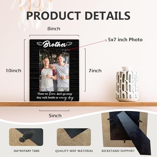 Brother Memorial Gifts Picture Frame 5x7, In Loving Memory Photo Frame, Memorial Gifts for Loss of Brother, They Walk Beside us Every Day Sympathy Wooden Picture Photo Frames for Desk Decor