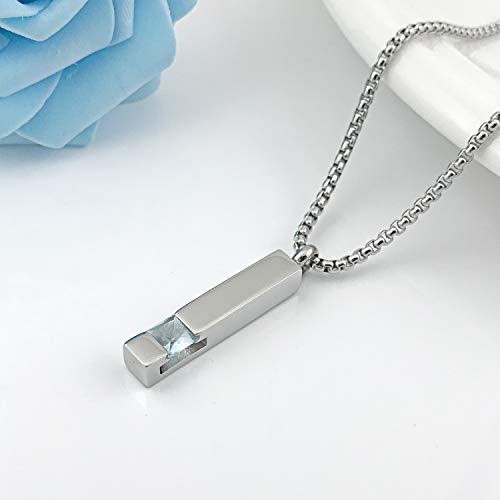 YOUFENG Urn Necklaces for Ashes Birthstone Cube Urns for Human Ashes Memorial Cremation Urn Locket Keepsake Ashes Jewelry - style: Silver - March