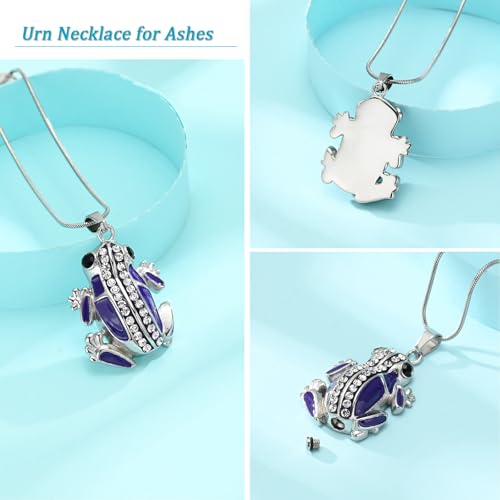 Frog Urn Necklace for Ashes Animals Cremation Jewelry Stainlee Steel Memorial Necklaces Keepsake Jewelry Ashe Holder Pendant for Human Ashes with Filling Kits - color: Purple