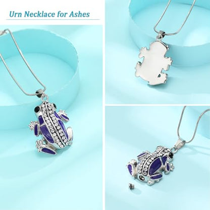 Frog Urn Necklace for Ashes Animals Cremation Jewelry Stainlee Steel Memorial Necklaces Keepsake Jewelry Ashe Holder Pendant for Human Ashes with Filling Kits - color: Purple