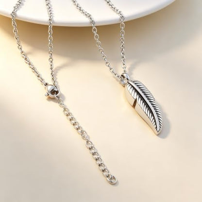 SIYUU Feather Urn Necklace Hold Cremation Ashes Keepsake Memorial Jewelry Stainless Steel Personalized Funeral Jewelry for Women Men - color: Silver