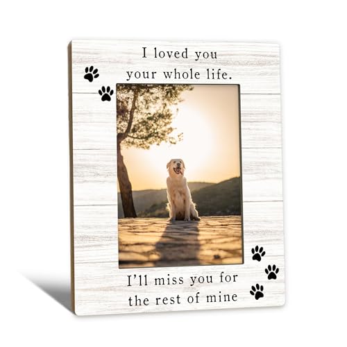Dog Memorial Picture Frame 5x7, Memorial Pet Photo Frame, Pet Memorial Gifts for Dogs Cats, I'll Miss You Loss of Dog Sympathy Gift Wooden Picture Photo Frames for Desk Home Room Decor