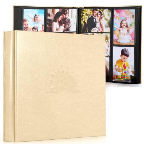 DazSpirit 4x6 Photo Album, 600 Pockets, Leather Cover with Slip-In Pages | Elegant Embossed High-Capacity Memory Book for Weddings, Baby Milestones, Travel, Anniversaries and Family,Beige - color: Beige, size: 600 Pockets
