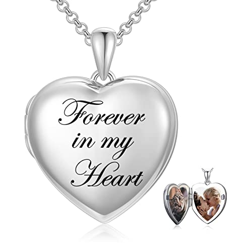 SOULMEET 10K 14K 18K Solid Gold Personalized Sunflower/Starburst/Cross/Rose/Lotus/Butterfly/Turtle/Celtic/Bee Heart Locket Necklace That Holds Picture Gift Choice - style: I1-Forever in my heart white locket+photo